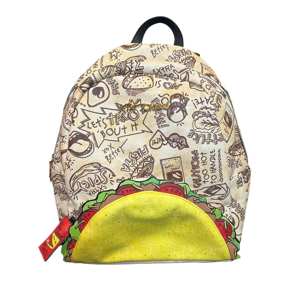 Betsey Johnson Taco Backpack Women Medium Cream Good Lets Taco‎ Bout It Novelty